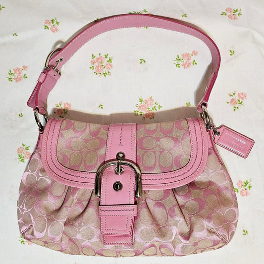 🩷 Vintage Coach Barbie Pink Soho Buckle Signature C's Rare Shoulder Purse 🩷